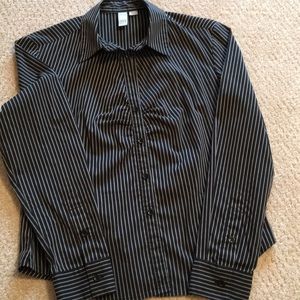 DKNY Black and gray striped blouse